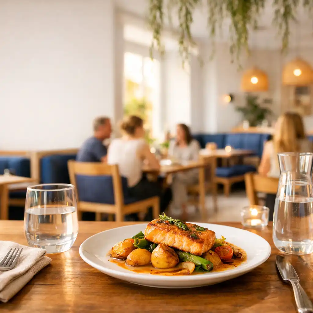 Bright restaurant dining table in an airy Fitzroy room
