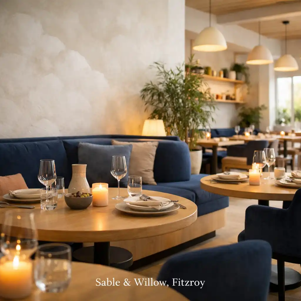 Bright Sable and Willow restaurant room with rounded tables and welcoming seating