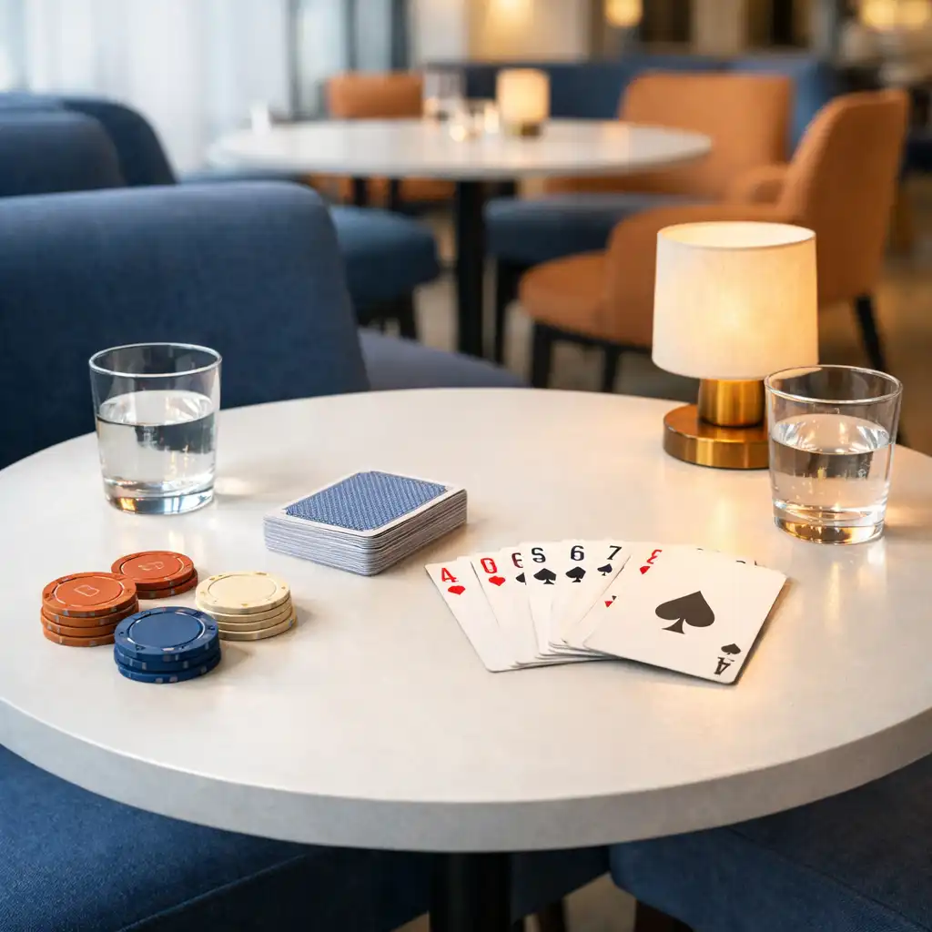 Physical cards arranged on a welcoming card-lounge table